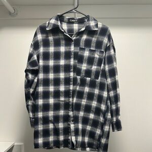 SHEIN Navy and White Plaid Shirt